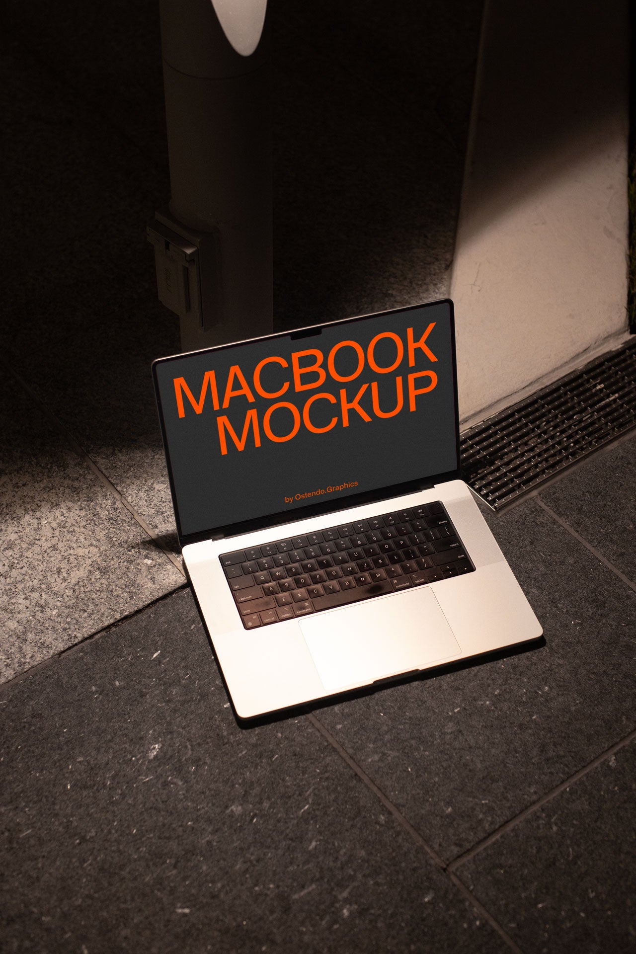 DD12 Apple Macbook Pro Mockup Under Streetlight