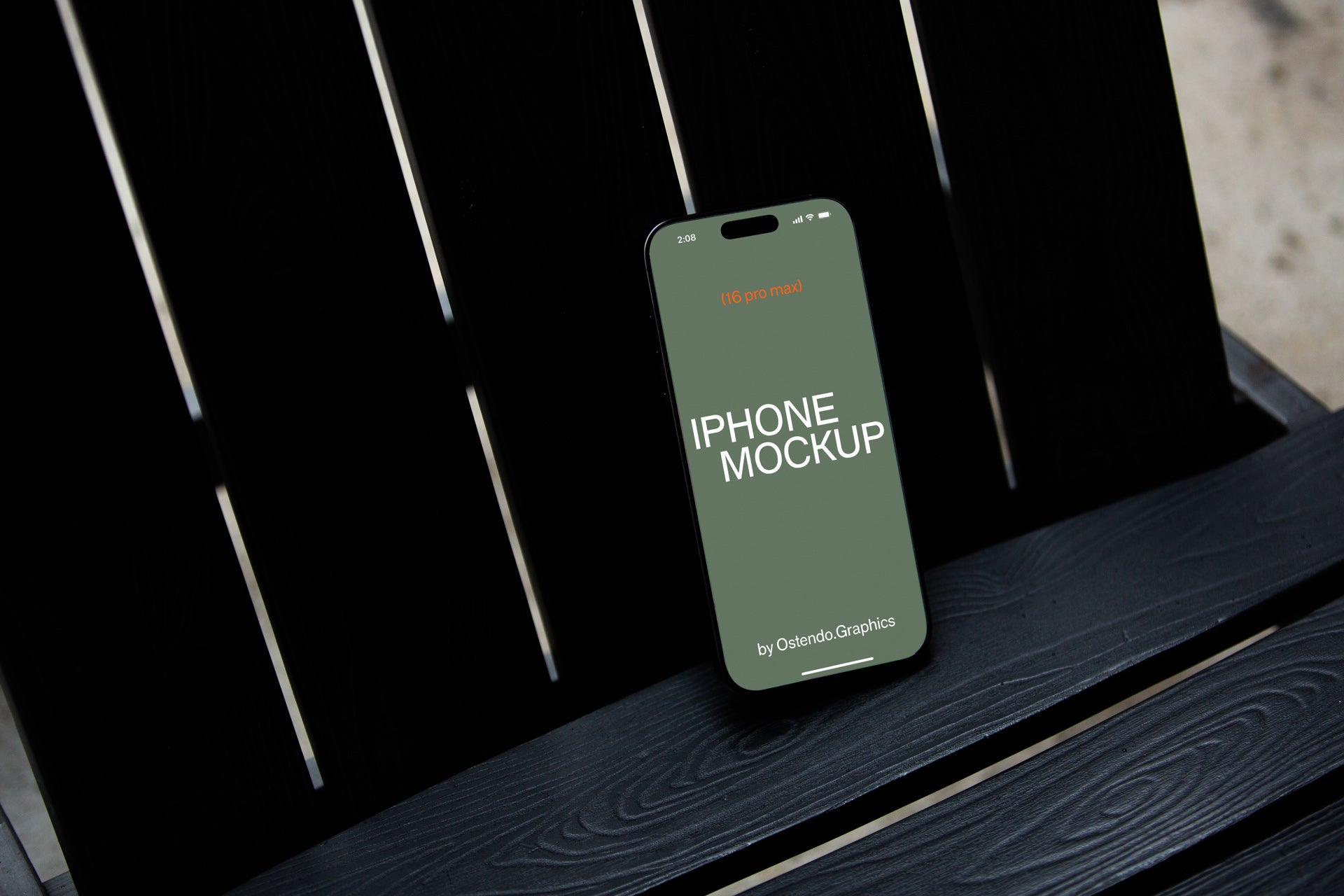 DD16-17 iPhone 16 Pro Max Mockup on Black Chair