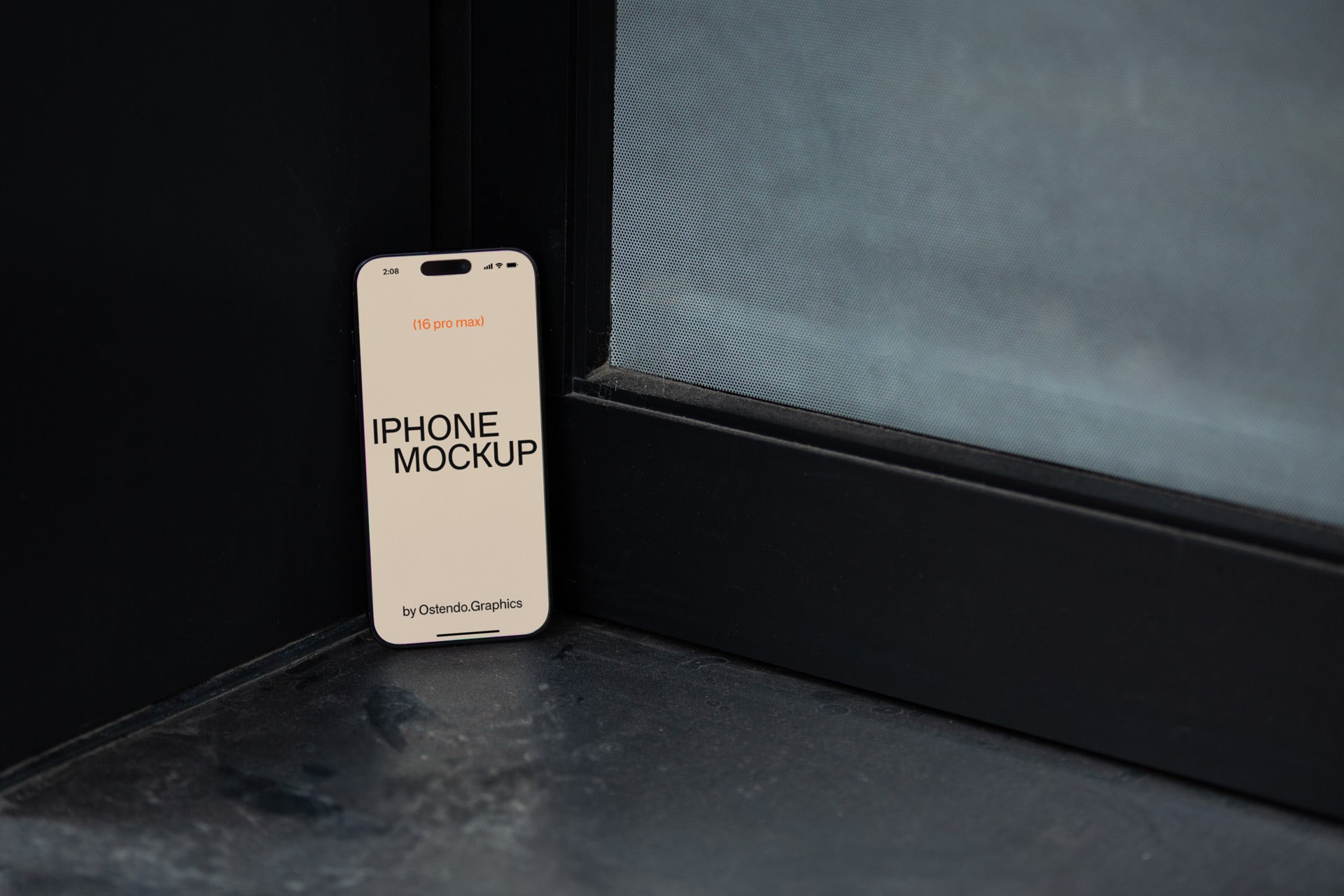 DD19 iPhone 16 Pro Max Mockup on Stainless Steel Window Sill