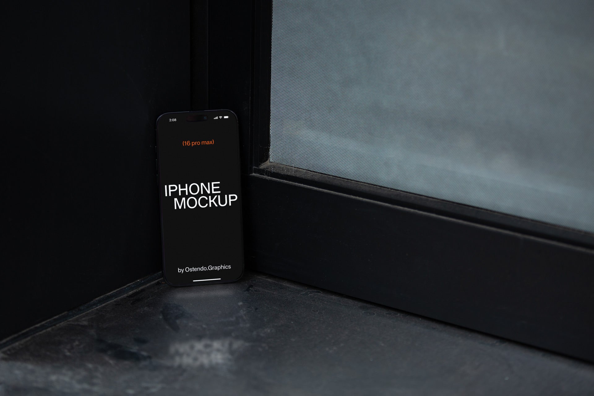 DD19 iPhone 16 Pro Max Mockup on Stainless Steel Window Sill