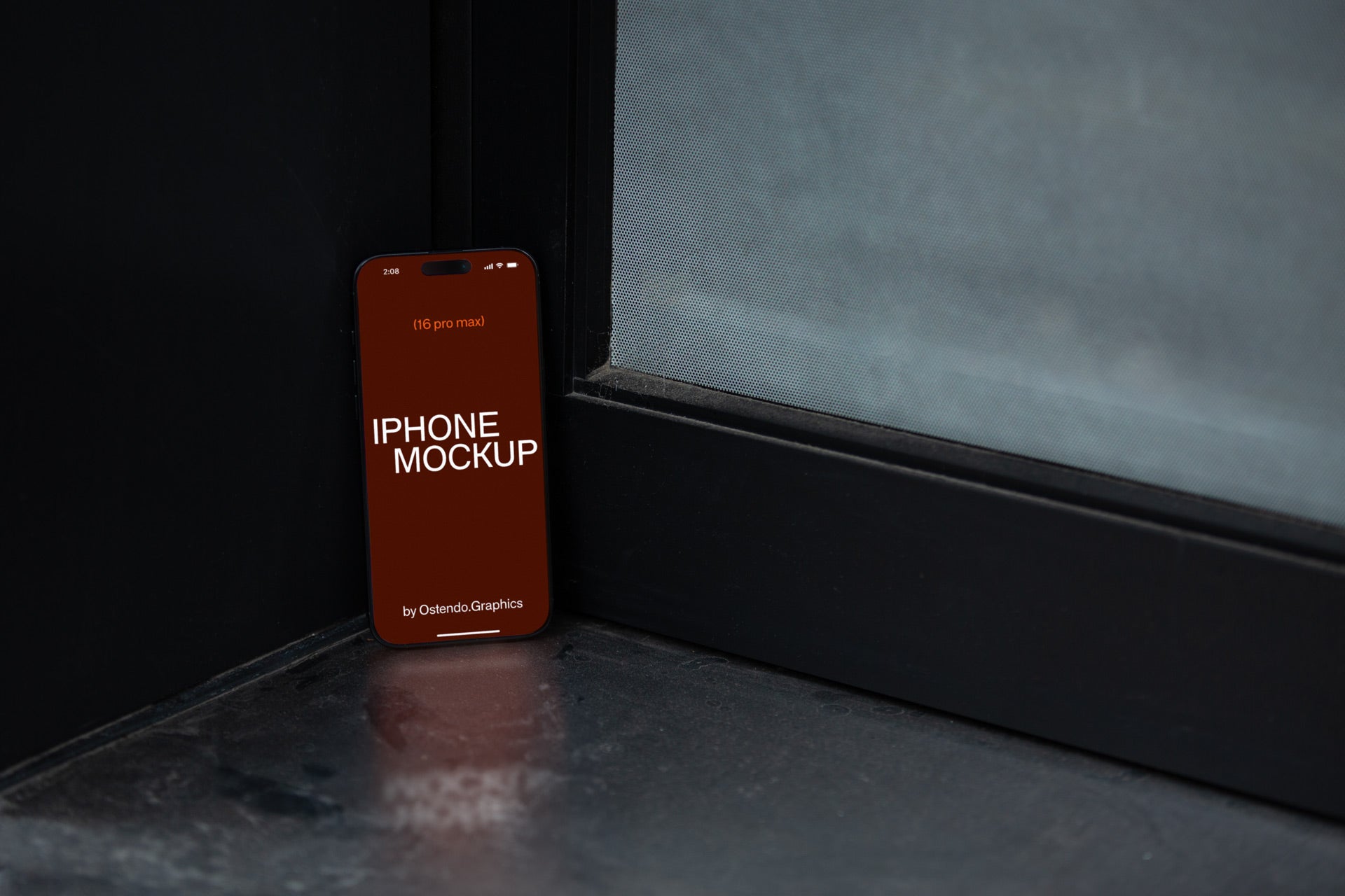 DD19 iPhone 16 Pro Max Mockup on Stainless Steel Window Sill