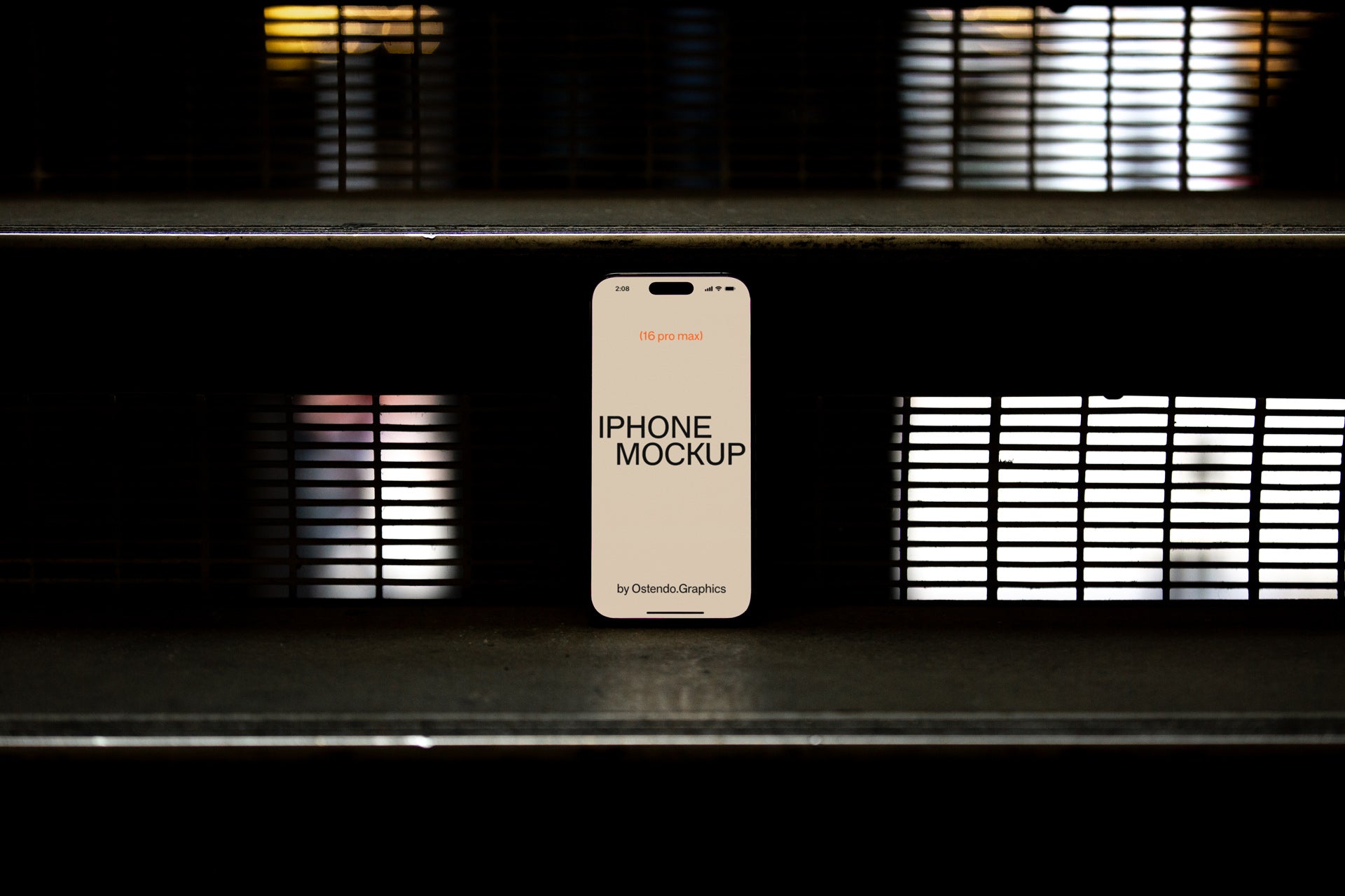 DD26 iPhone 16 Pro Max Mockup on Grated Stairs