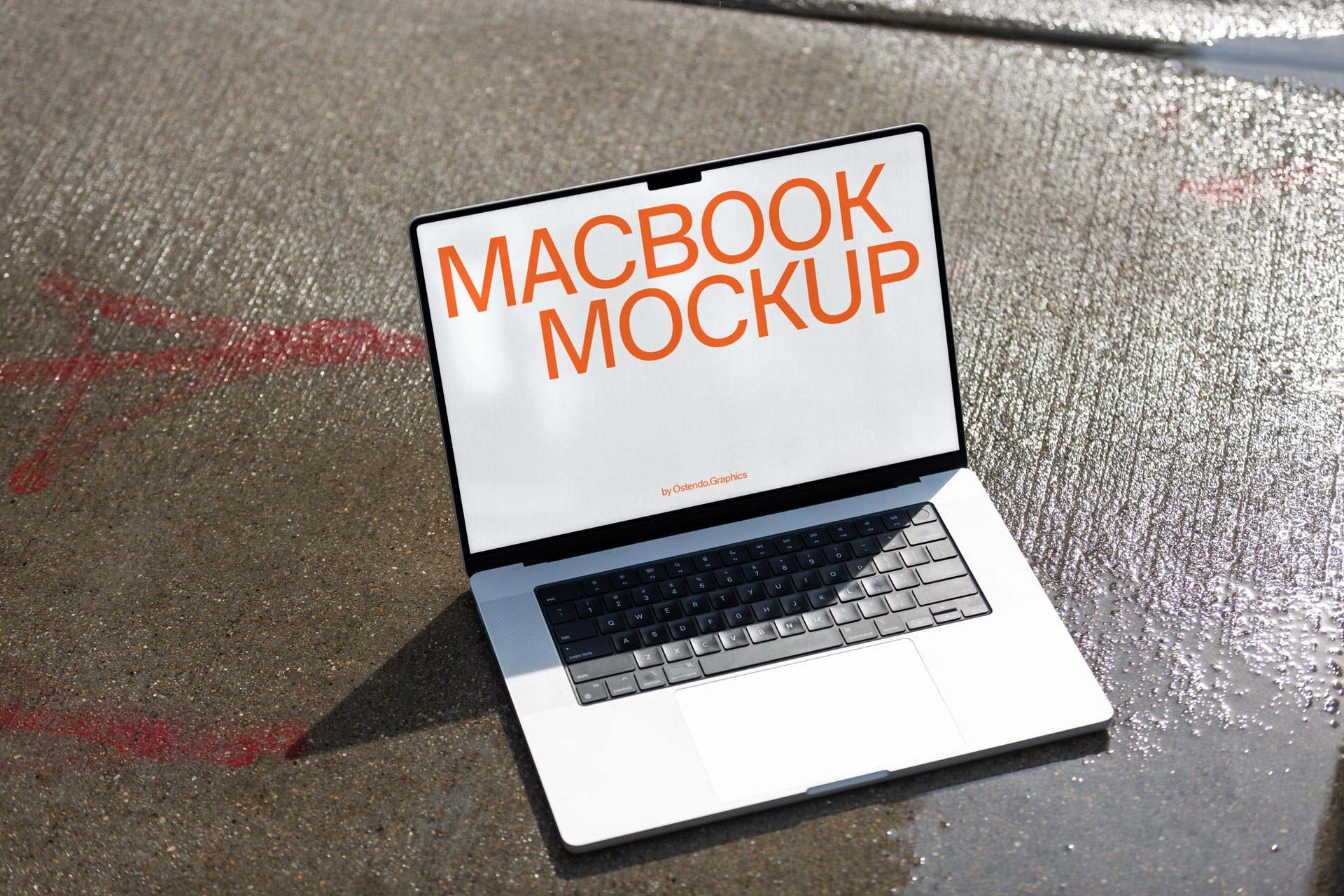 DD45 Macbook Pro Mockup on the Sidewalk