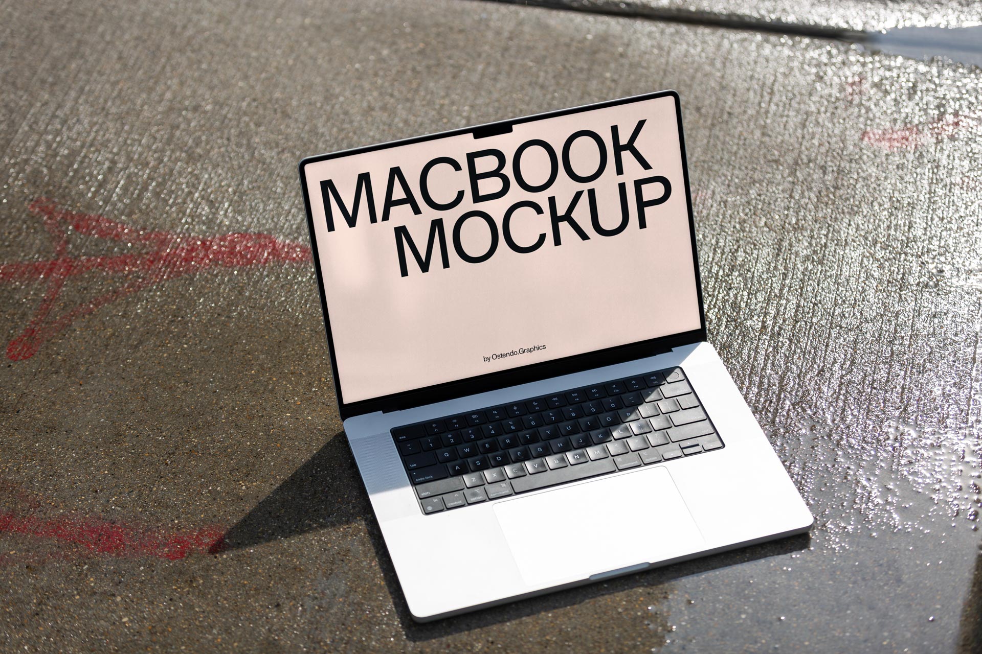 DD45 Macbook Pro Mockup on the Sidewalk