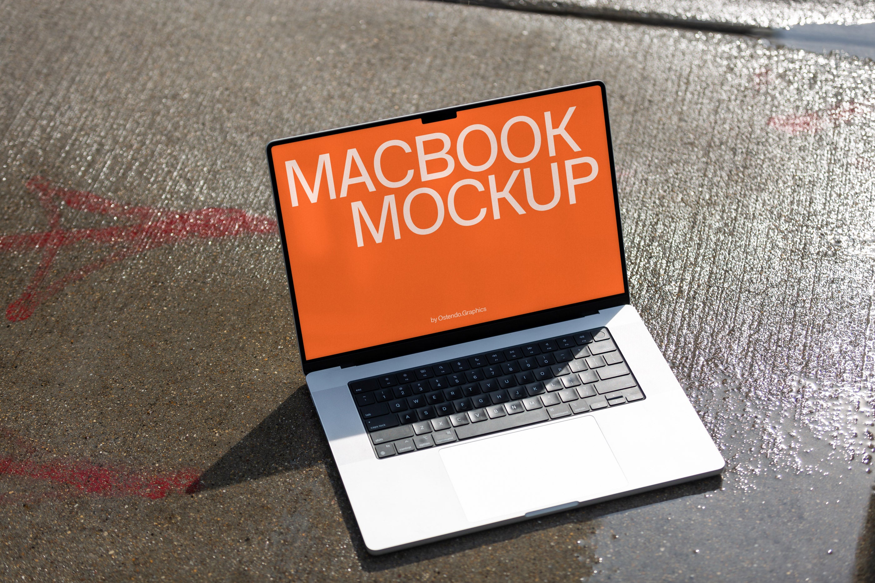 DD45 Macbook Pro Mockup on the Sidewalk