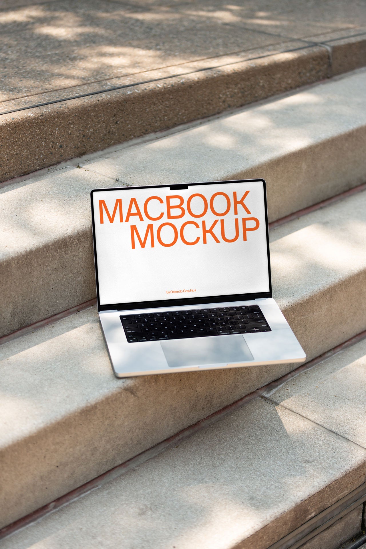 DD46 Macbook Pro Mockup on Urban Stone Steps