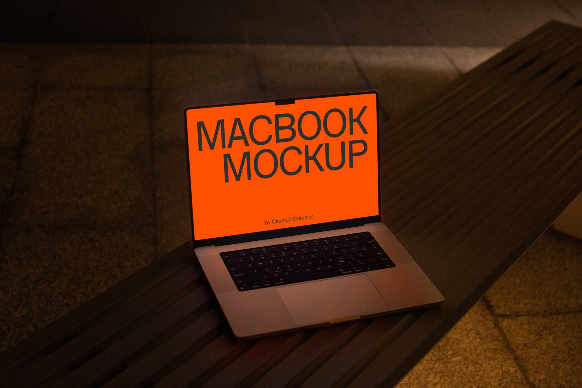 DD7 Apple Macbook Pro Mockup Night on a Bench