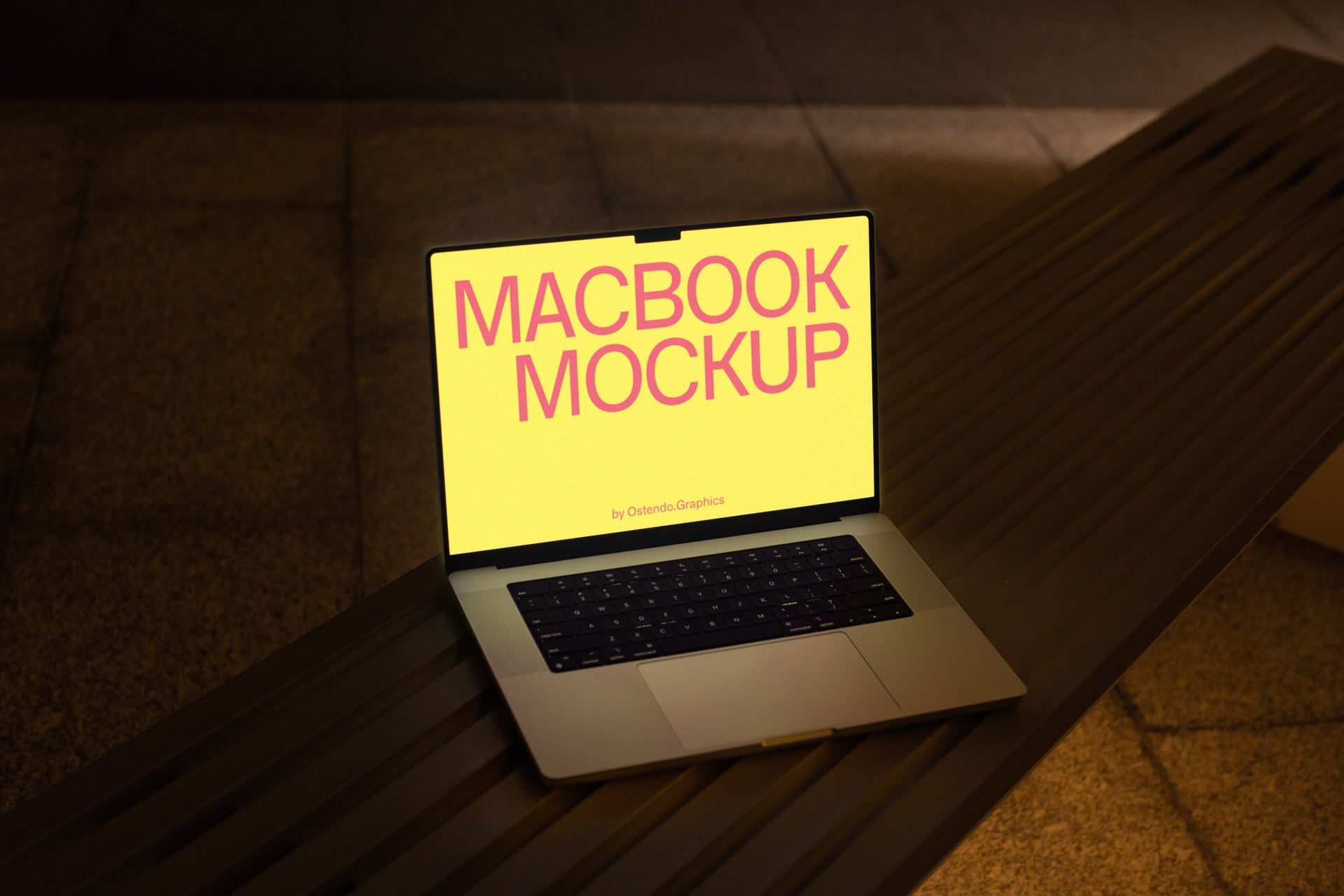 DD7 Apple Macbook Pro Mockup Night on a Bench