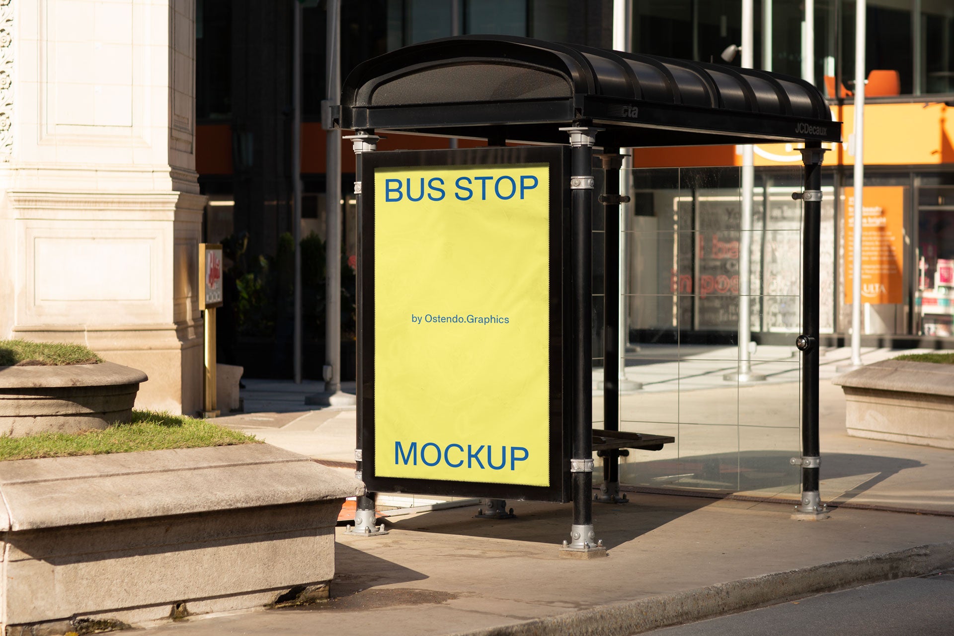 SI18 Urban Bus Stop Sign Mockup Daytime