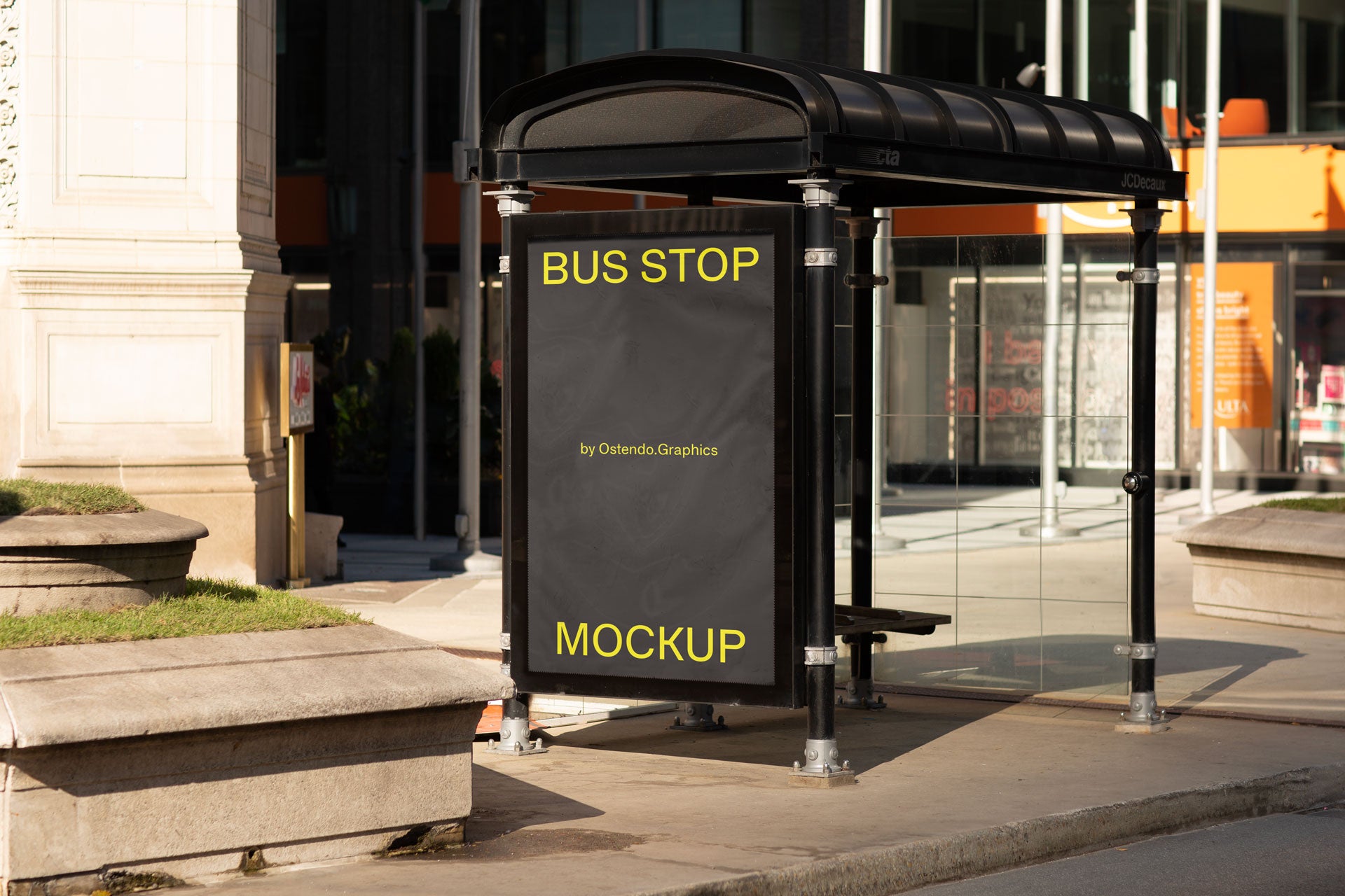 SI18 Urban Bus Stop Sign Mockup Daytime
