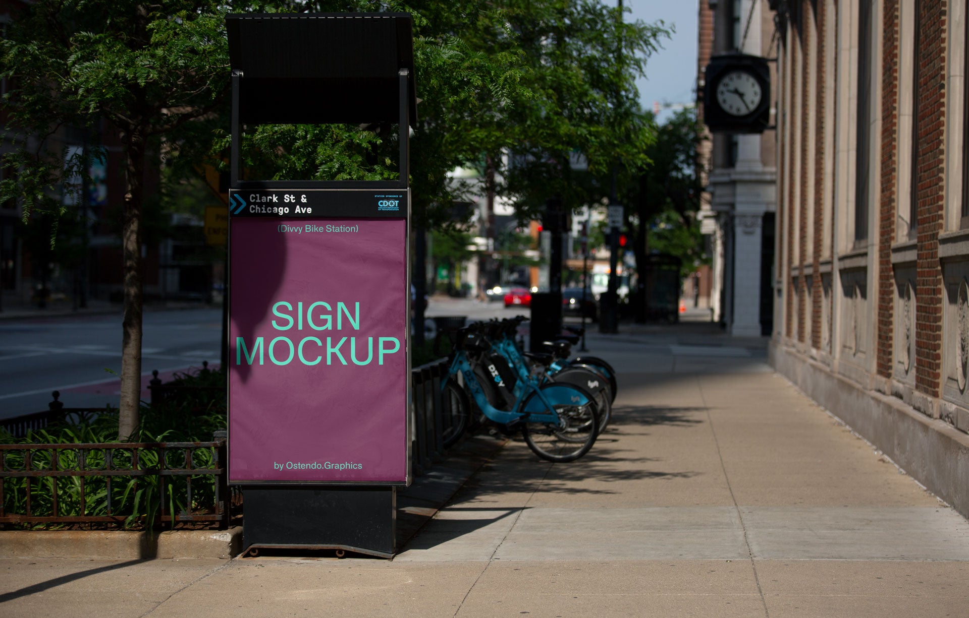 SI10–12 Divvy Bike Stand  Bundle — Daytime Billboard Mockups