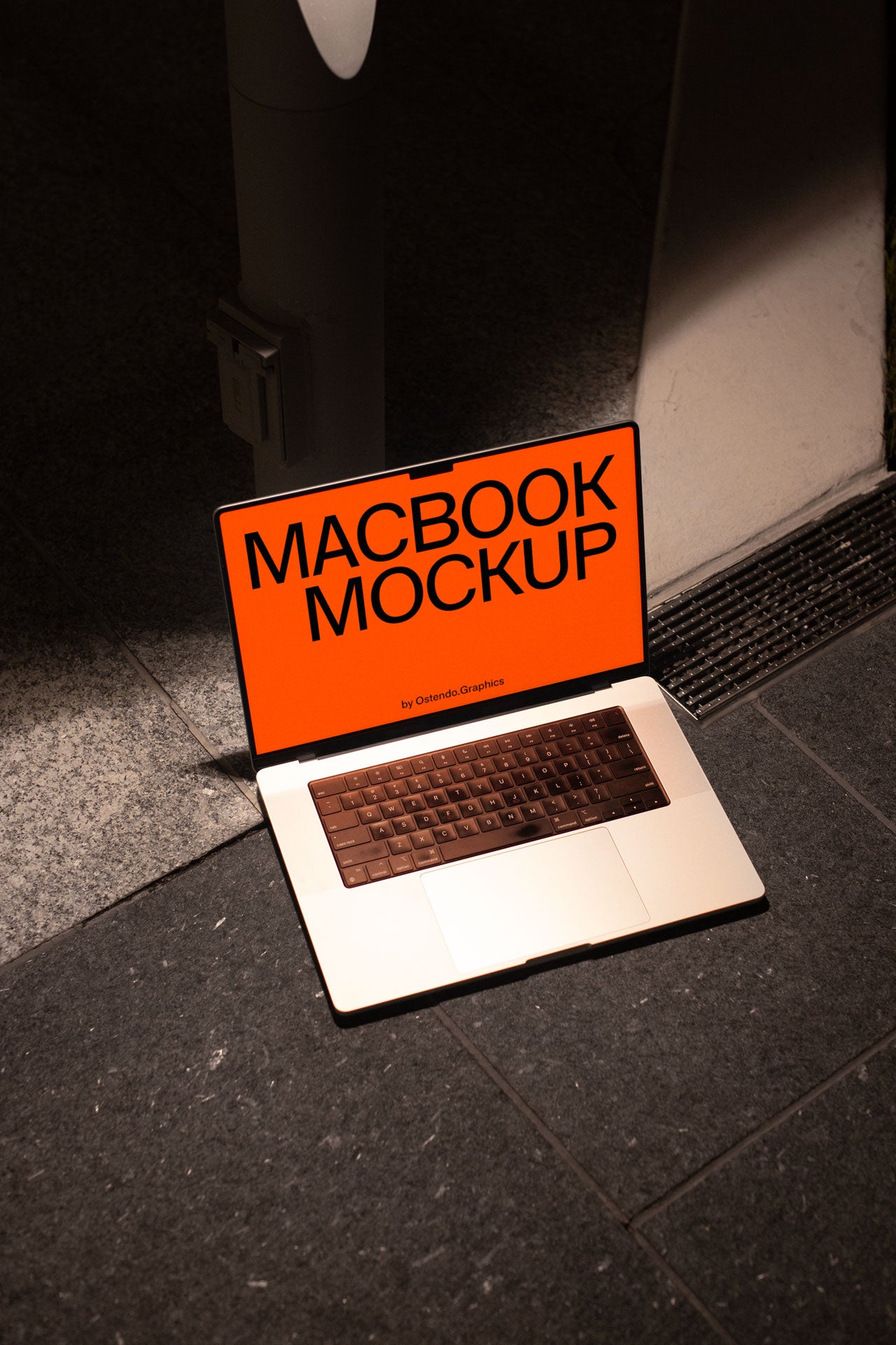 DD12 Apple Macbook Pro Mockup Under Streetlight