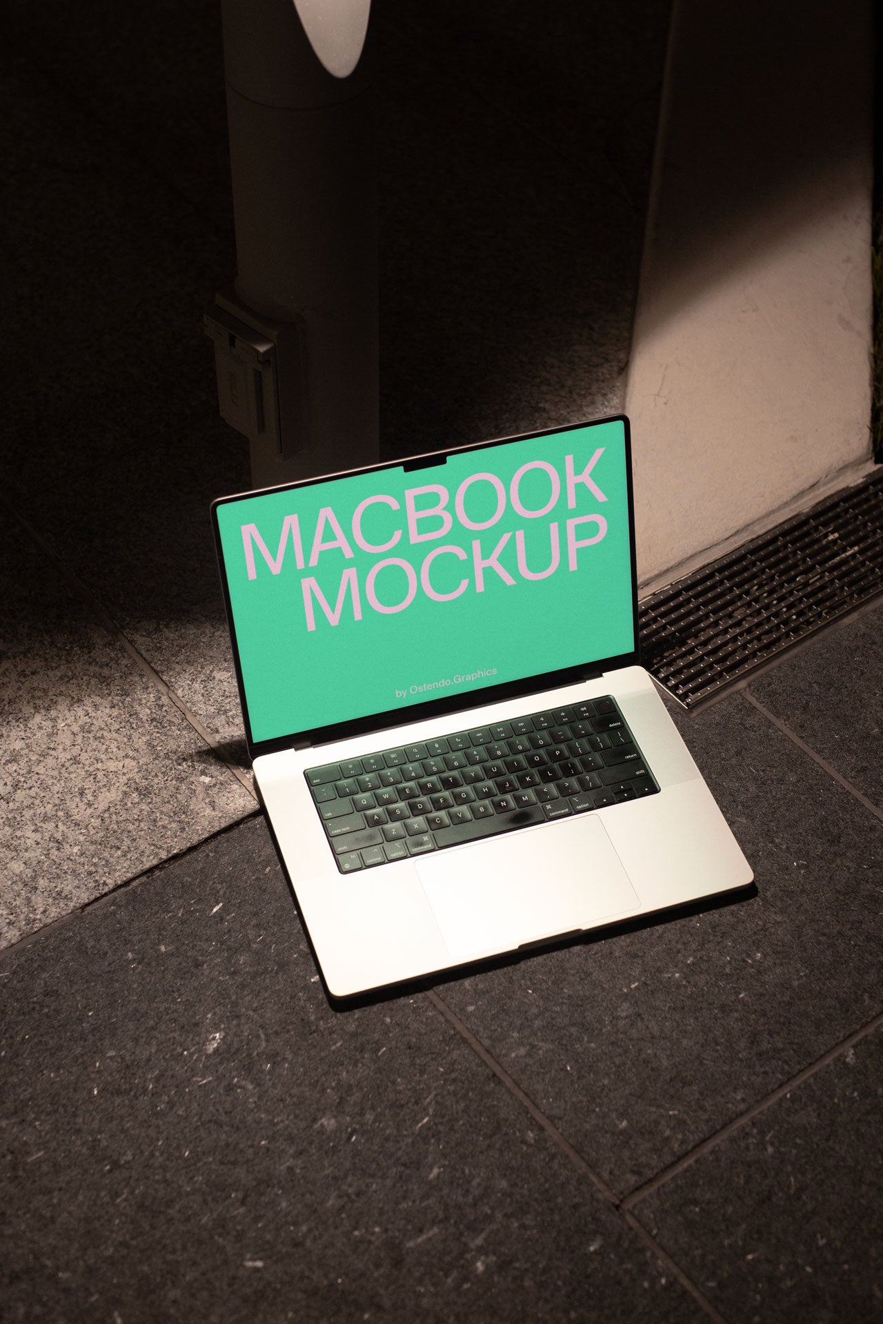 DD12 Apple Macbook Pro Mockup Under Streetlight