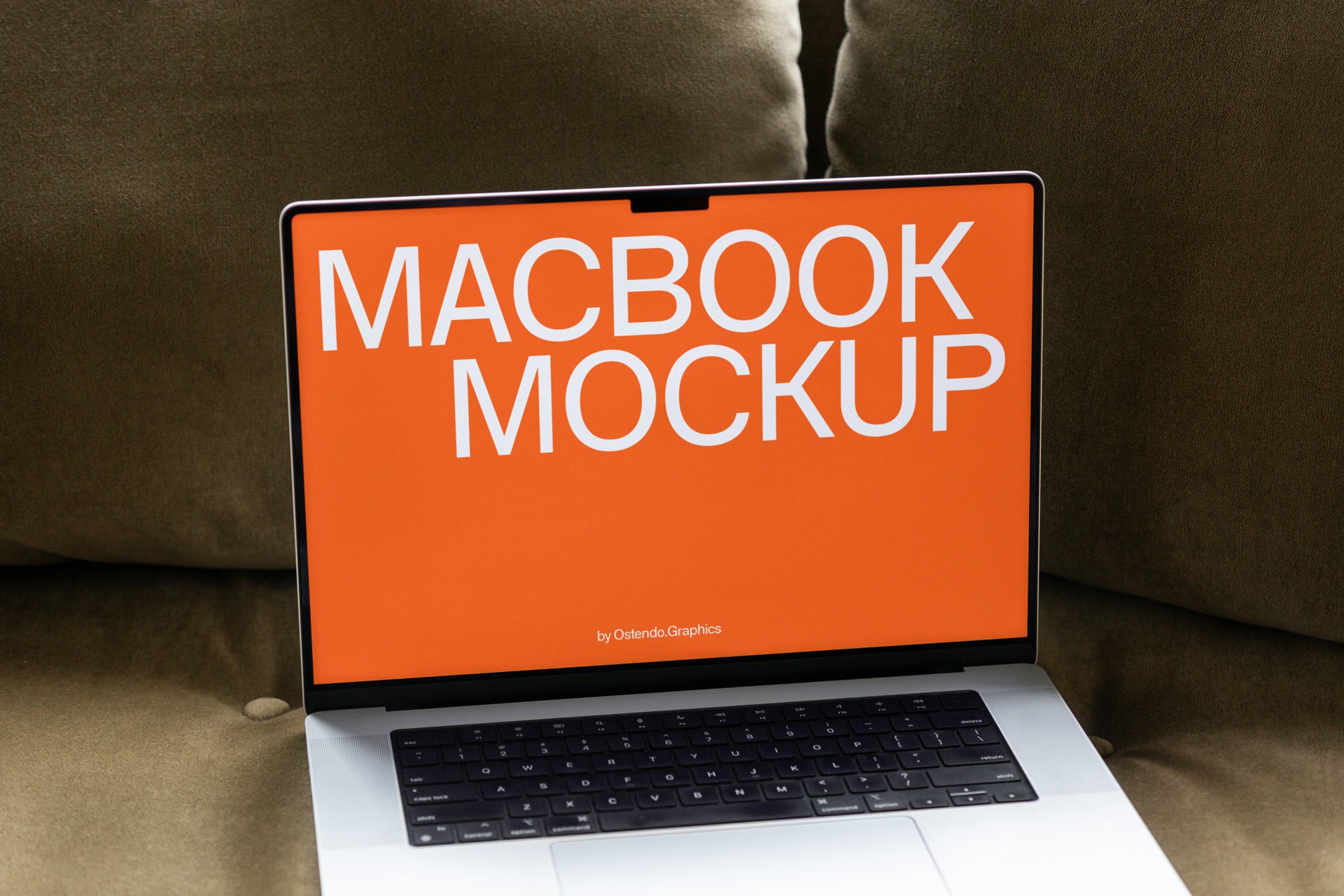 DD53 Macbook Pro Mockup on a Velvet Couch