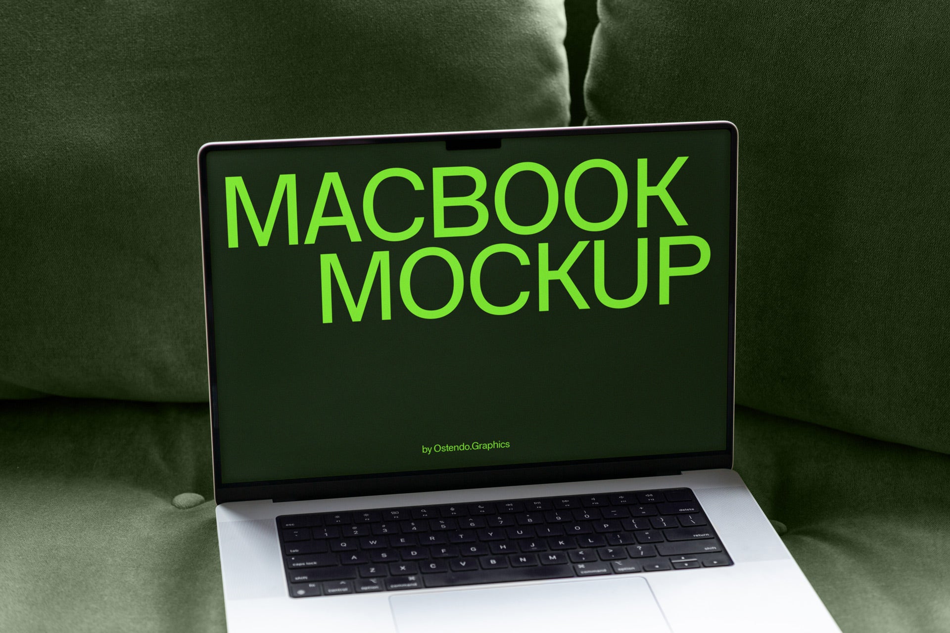 DD53 Macbook Pro Mockup on a Velvet Couch