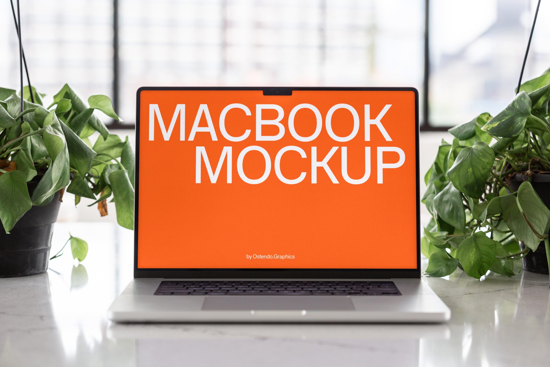 DD59 Macbook Pro Mockup on a Marble Counter