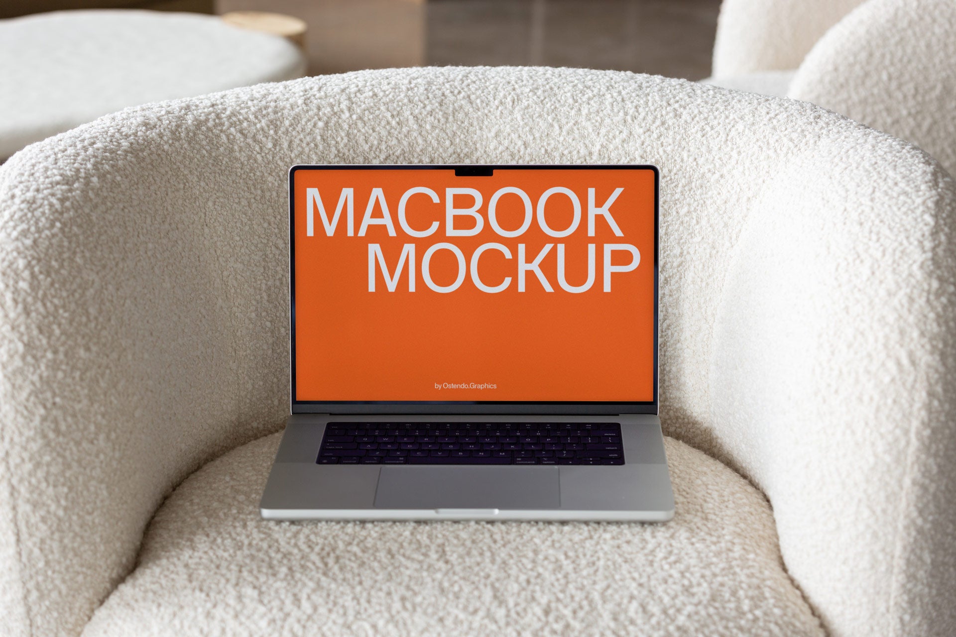 DD61 Macbook Pro Mockup on Soft Couch
