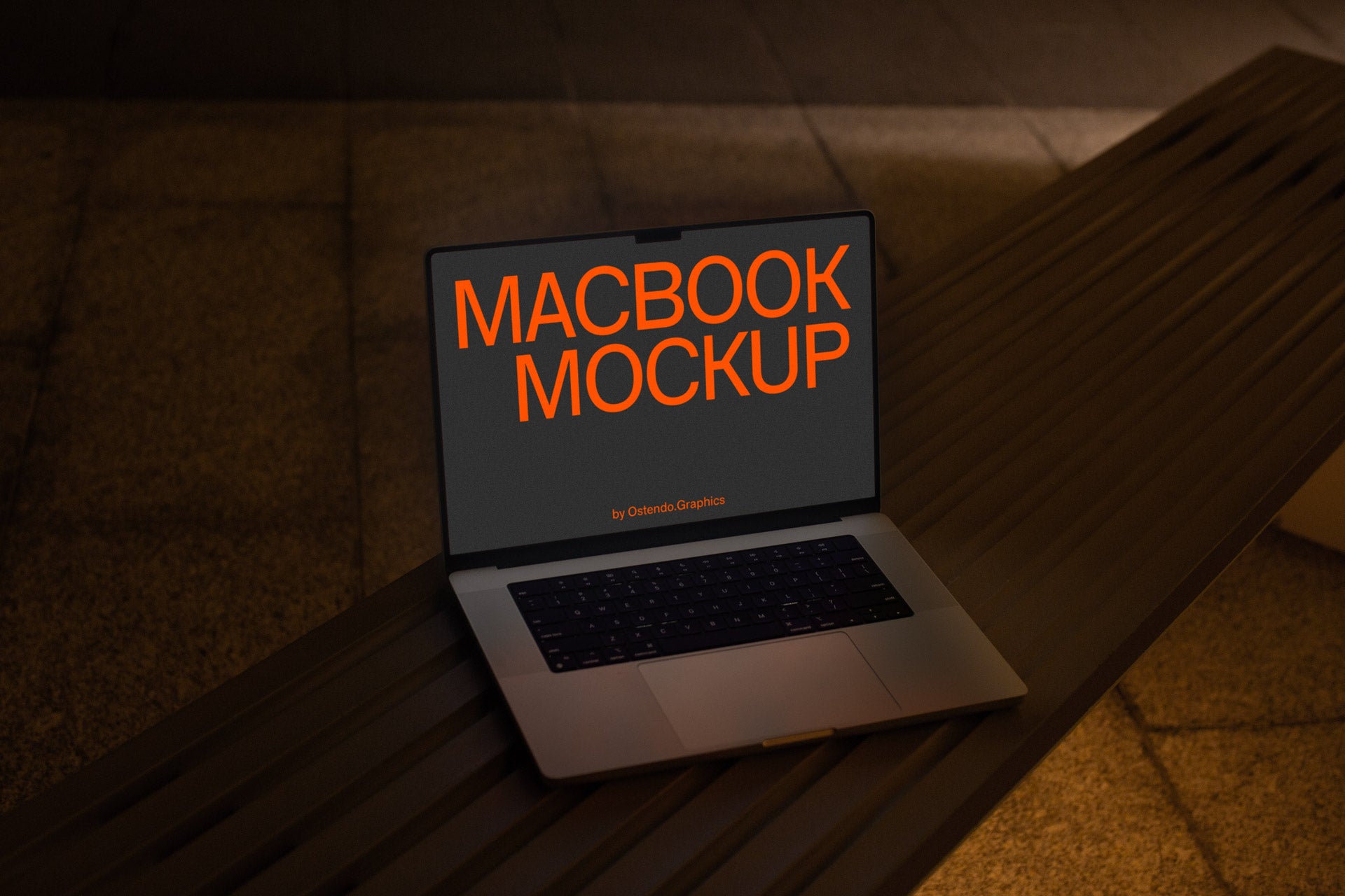 DD7 Apple Macbook Pro Mockup Night on a Bench