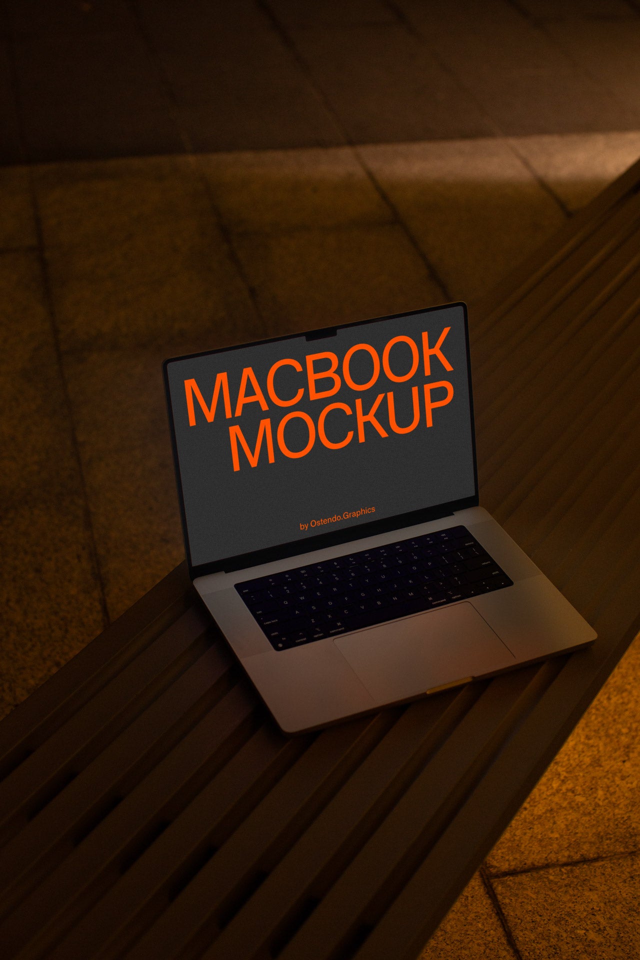 DD9 Apple Macbook Pro Mockup Night on a Bench