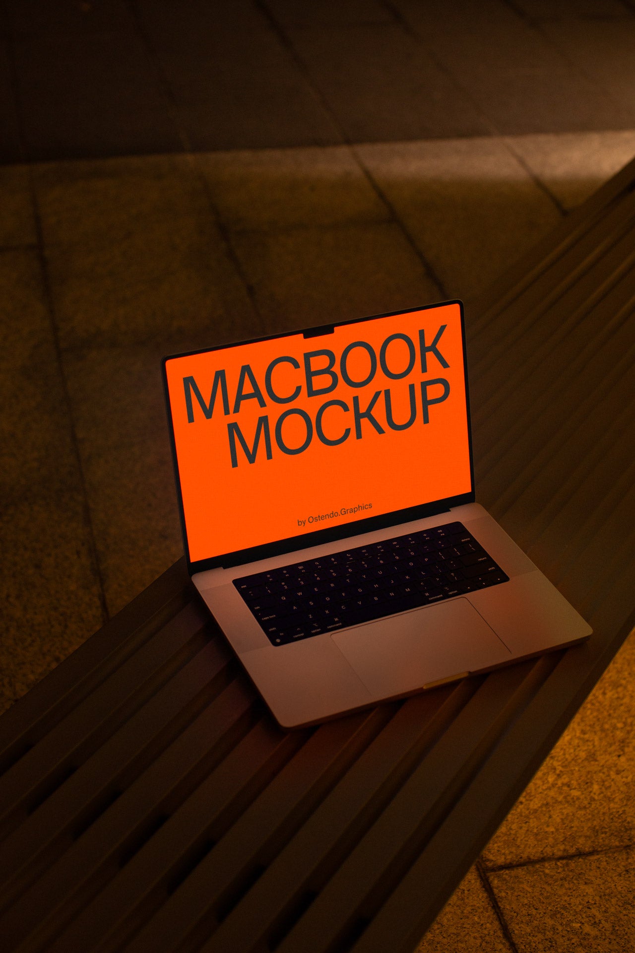 DD9 Apple Macbook Pro Mockup Night on a Bench