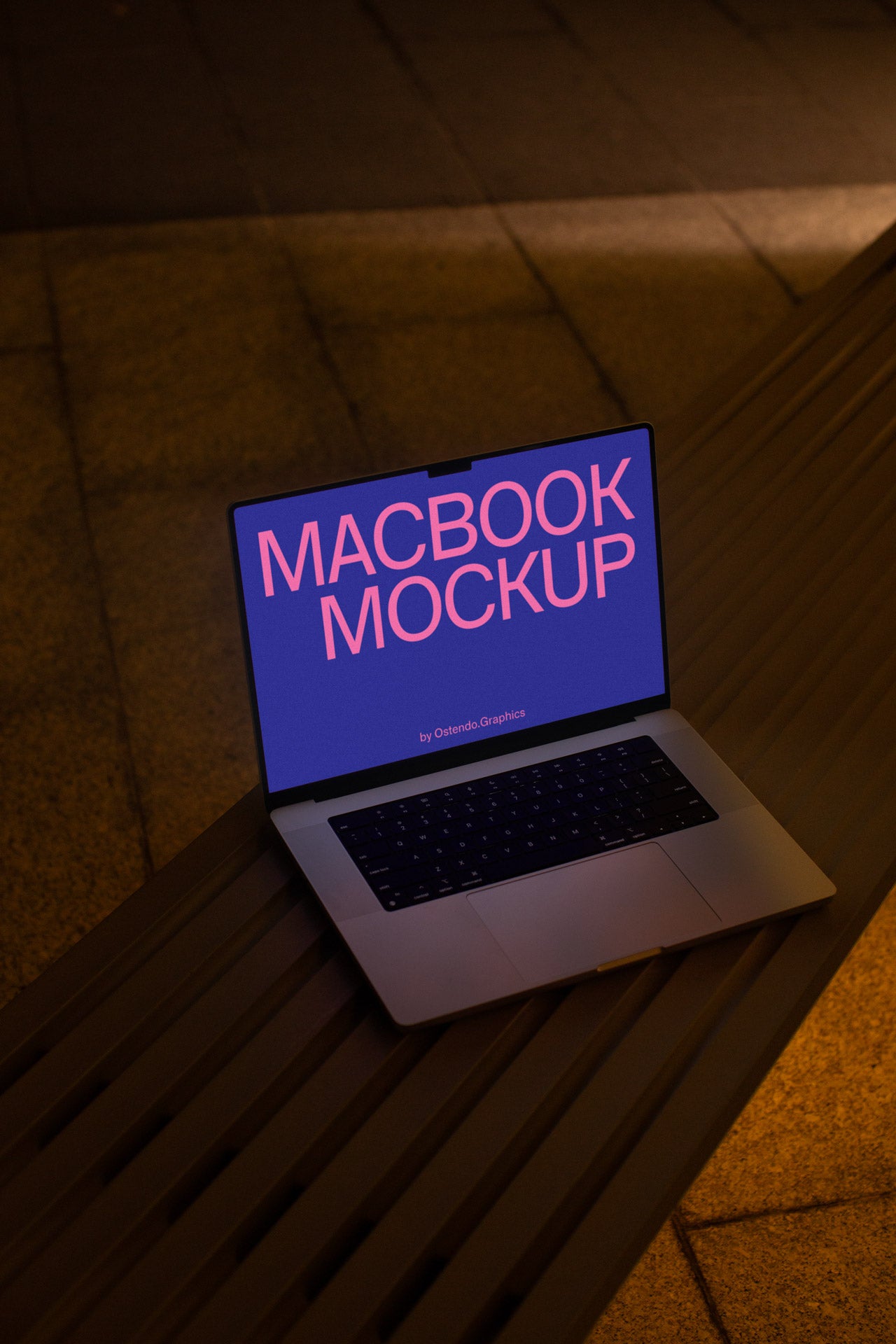 DD9 Apple Macbook Pro Mockup Night on a Bench