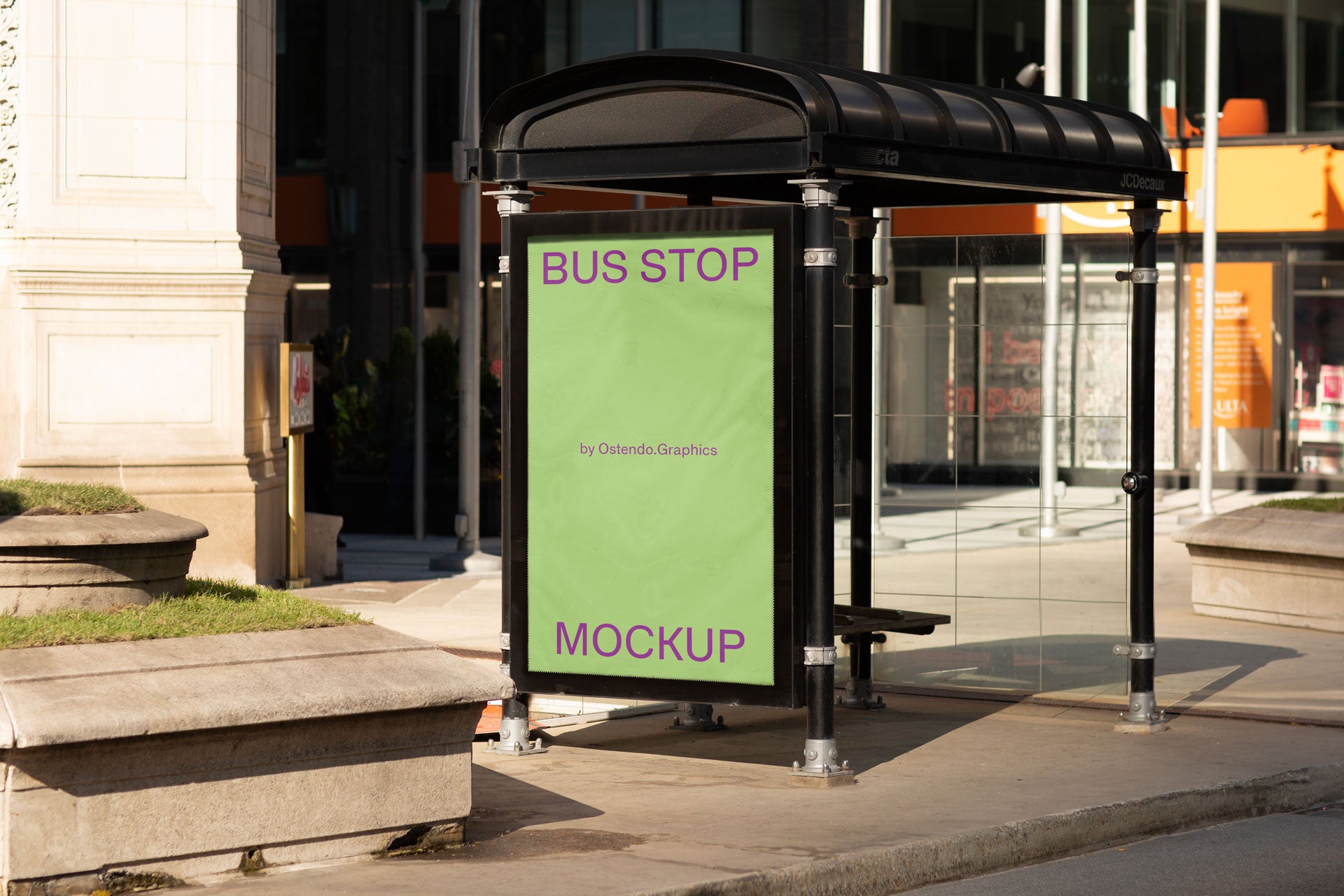 SI18 Urban Bus Stop Sign Mockup Daytime