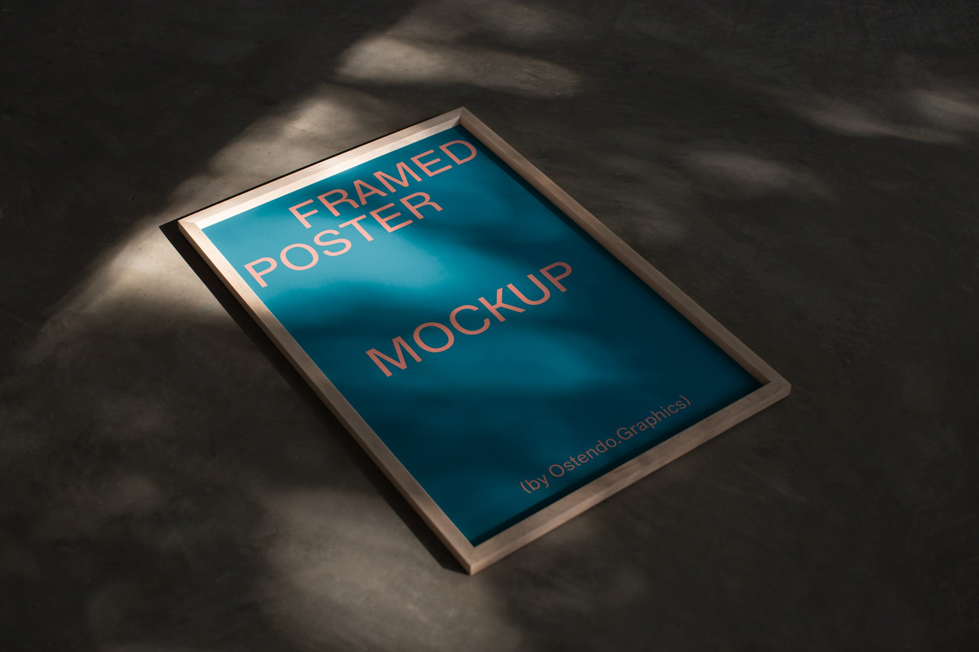FR1 Framed Poster Mockup on Concrete with Shadows